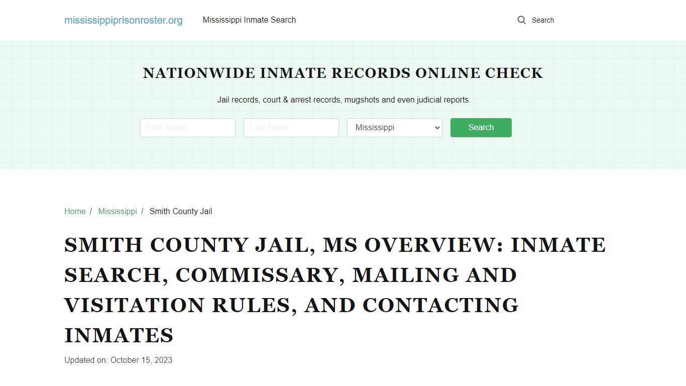 Smith County Jail, MS: Offender Lookup, Contact Info, Visitations
