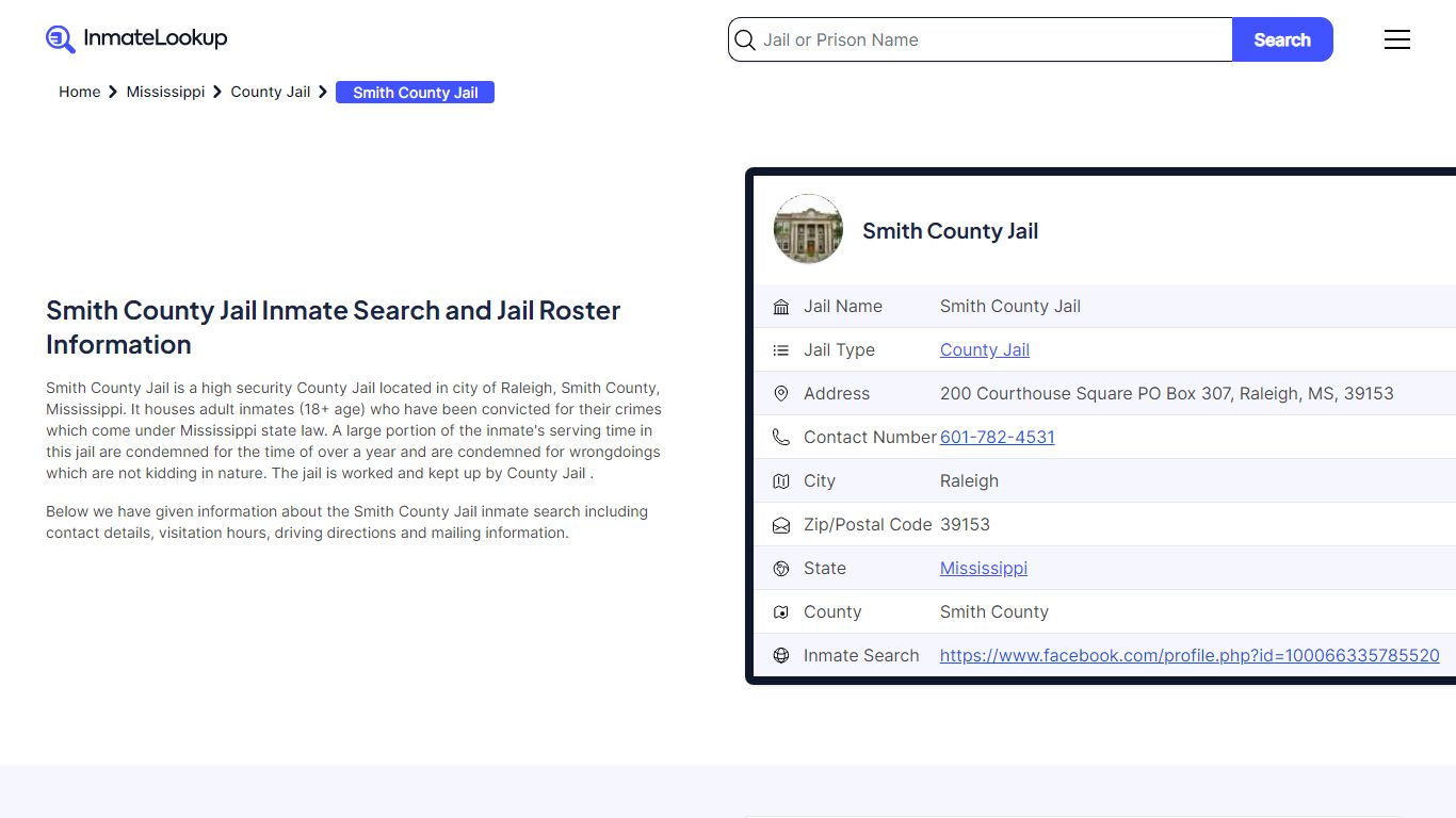 Smith County Jail Inmate Search - Raleigh Mississippi - Inmate Lookup